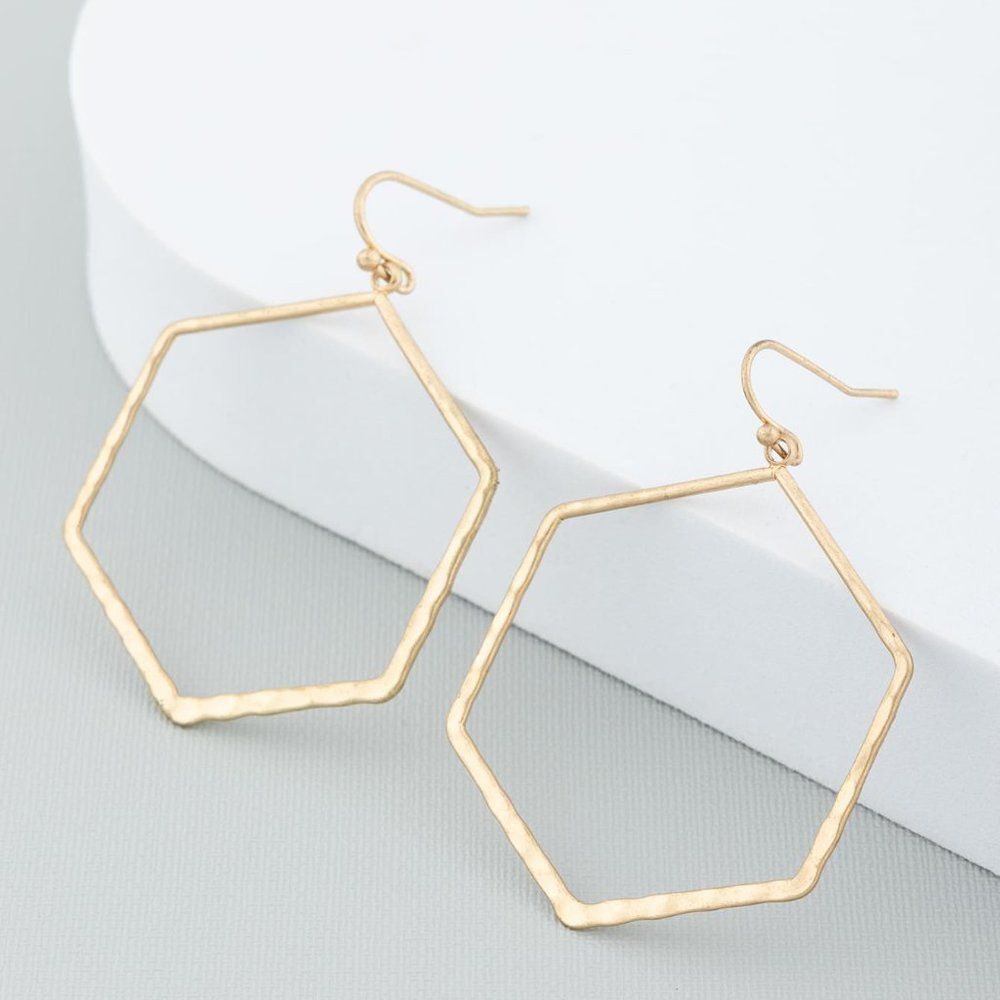 5/$25 Gold Color Hexagon Statement Earrings